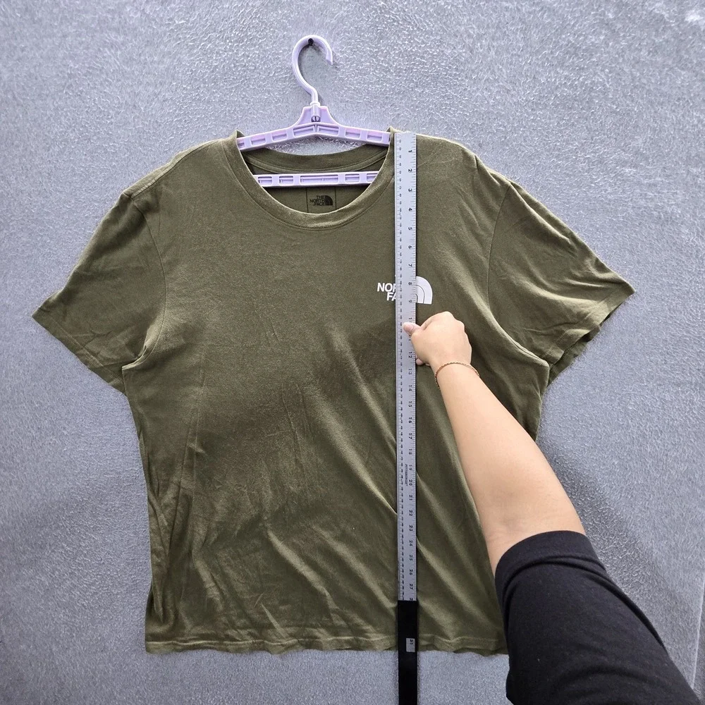 The North Face Men Shirt XXL Olive Green Logo Slogan Short Sleeve